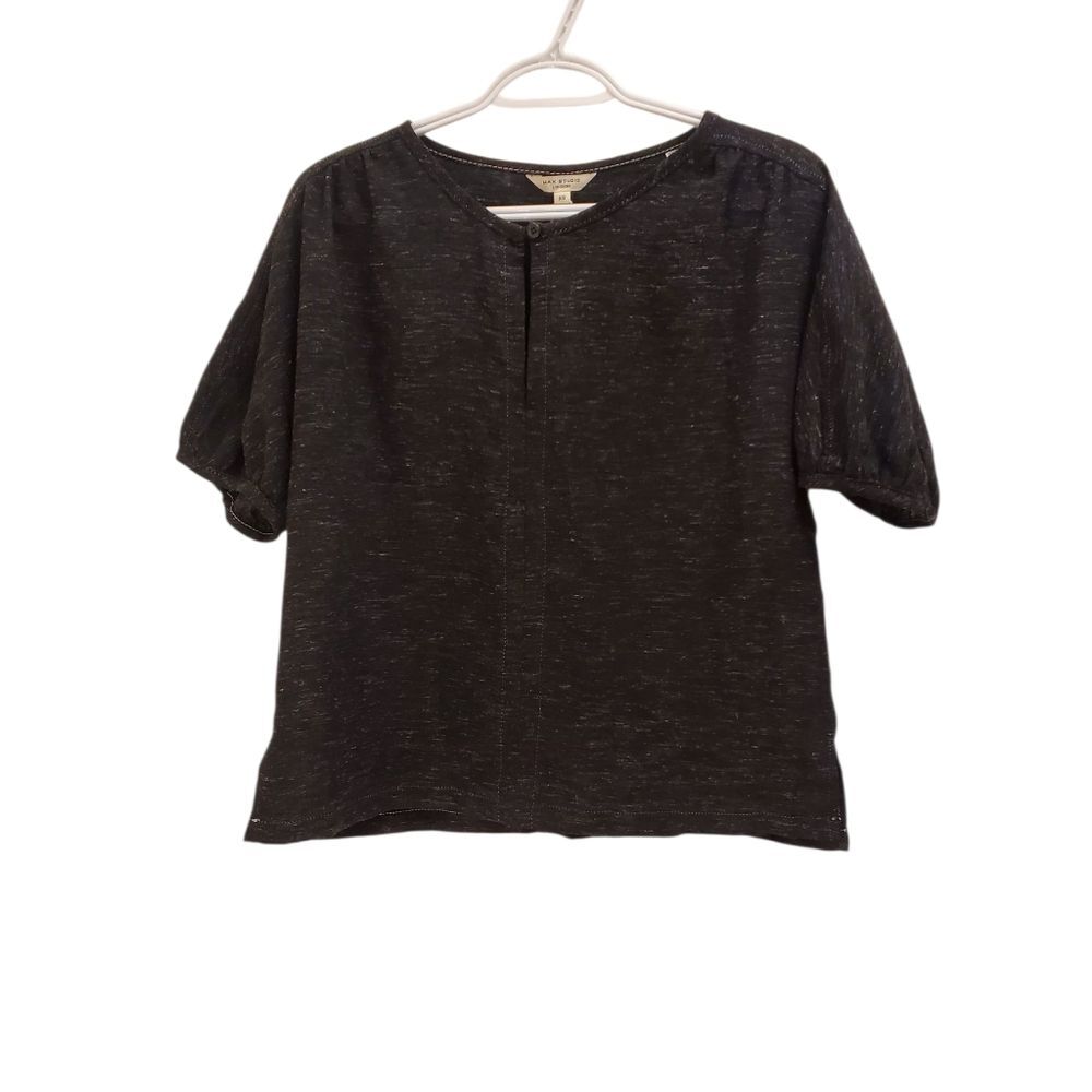 Max Studio London Blouse Top Puff Sleeve Button Front XS